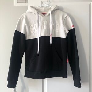 Supreme Black & White Colorblock Fleece-lined Hoodie Embossed Logo | Size M